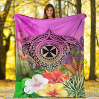 Wallis and Futuna Premium Blanket - Manta Ray Tropical Flowers - Polynesian Pride