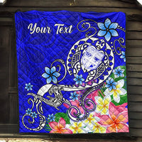 Fiji Custom Personalised Premium Quilt - Turtle Plumeria (Blue) - Polynesian Pride