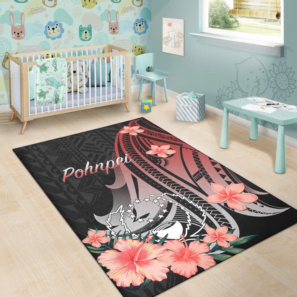 Pohnpei Area Rug - Red Polynesian Hibiscus Pattern Style - Polynesian Pride