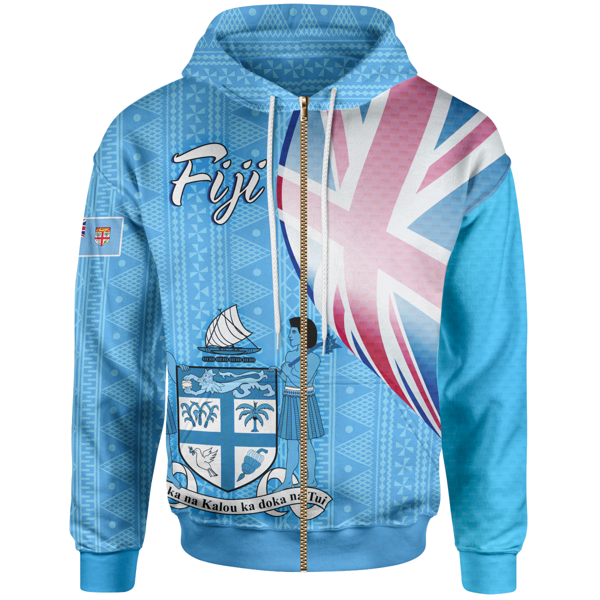 Fiji Polynesian Zip up Hoodie Fiji Flag Unisex Blue - Polynesian Pride
