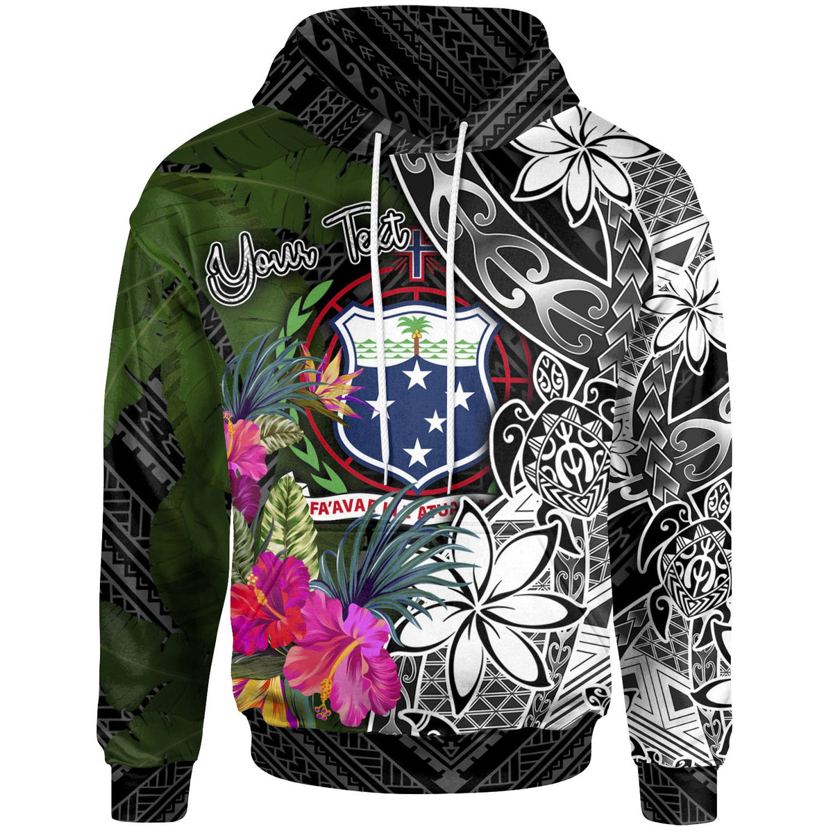 Samoa Custom Hoodie Turtle Plumeria Banana Leaf Unisex Black - Polynesian Pride