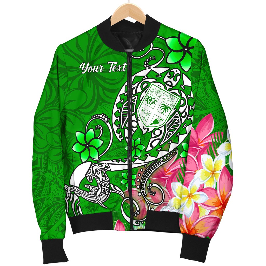 Fiji Custom Personalised Men's Bomber Jacket - Turtle Plumeria (Green) - Polynesian Pride