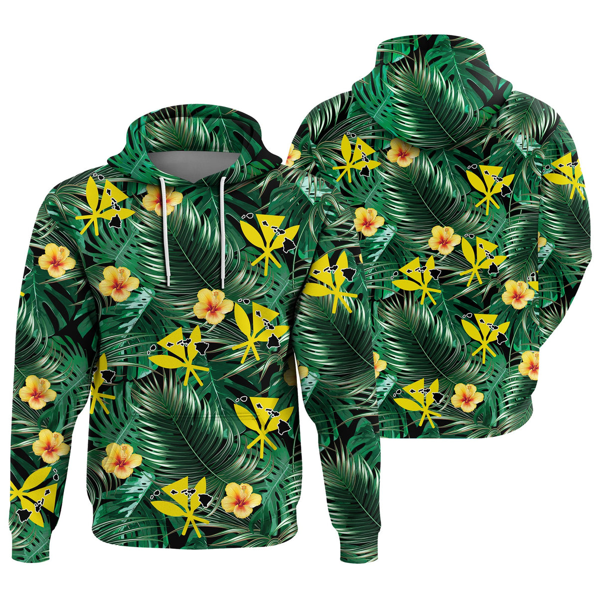 Hawaii Map Kanaka Tropical Summer Style Hoodie Unisex Green - Polynesian Pride