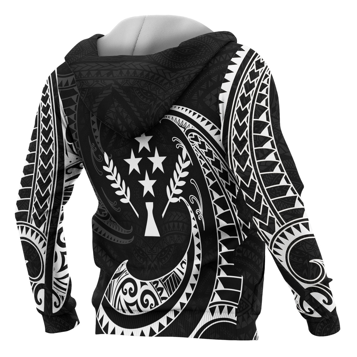 Kosrae Micronesia All Over Zip up Hoodie White Tribal Wave - Polynesian Pride