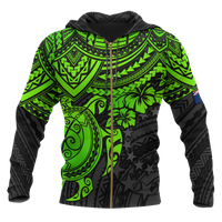 Cook Islands Polynesian Zip up Hoodie Green Turtle Unisex Green - Polynesian Pride