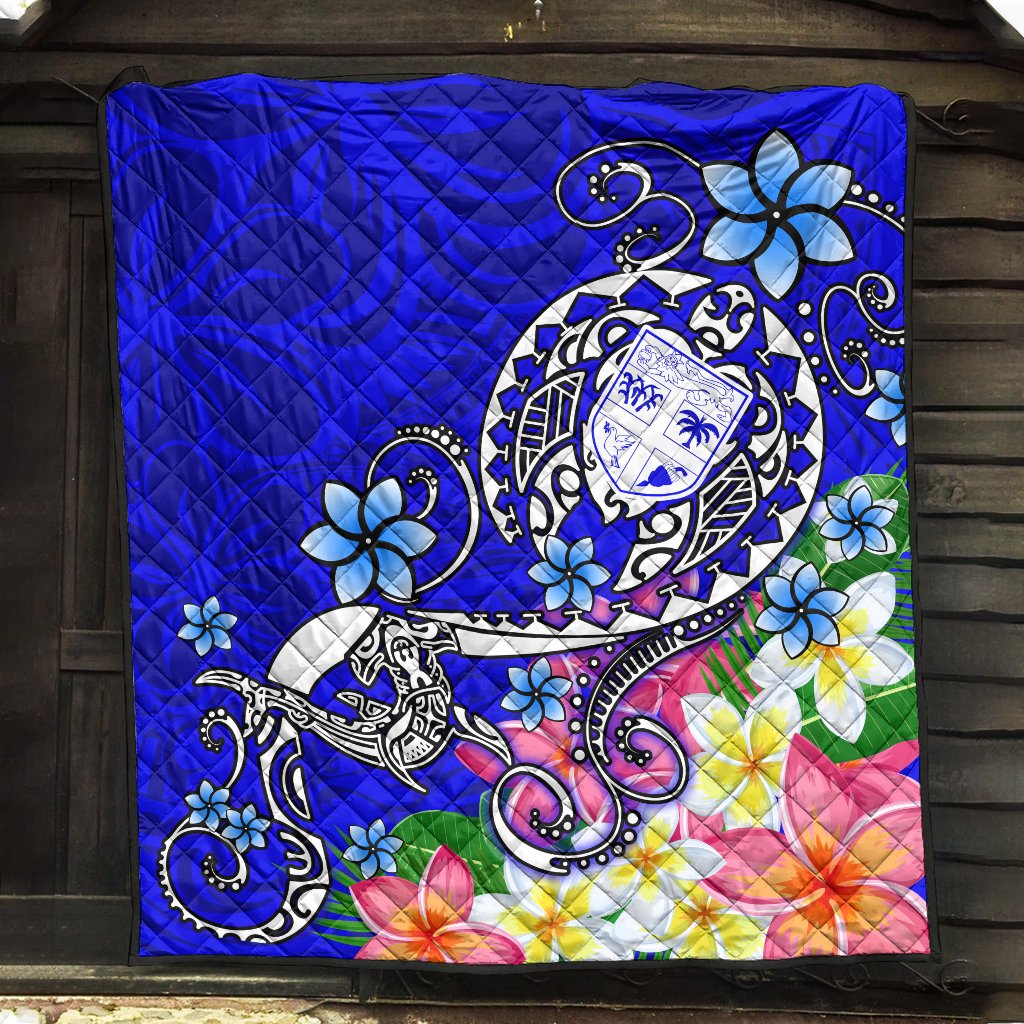 Fiji Premium Quilt - Turtle Plumeria (Blue) - Polynesian Pride