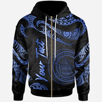 Palau Polynesian Custom Zip Hoodie Polynesian Tattoo Blue Version Unisex Blue - Polynesian Pride