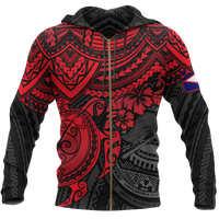 American Samoa Polynesian Hoodie (Zip up) Red Turtle Unisex RED - Polynesian Pride