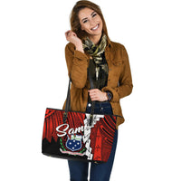 Samoa Polynesian Leather Tote Bag - Tribal Wave Tattoo Flag Color - Polynesian Pride