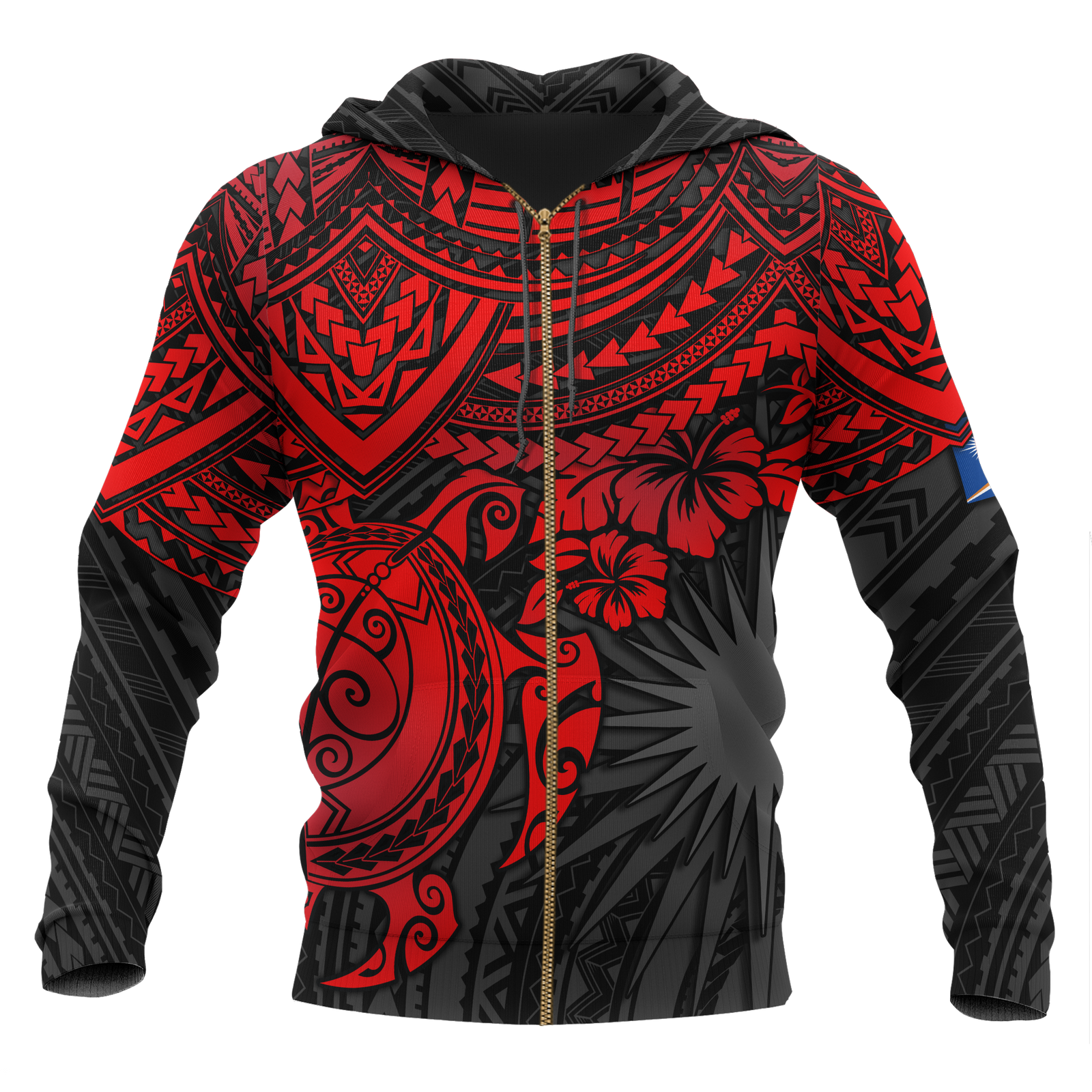 Marshall Islands Polynesian Zip up Hoodie Red Turtle Unisex Red - Polynesian Pride