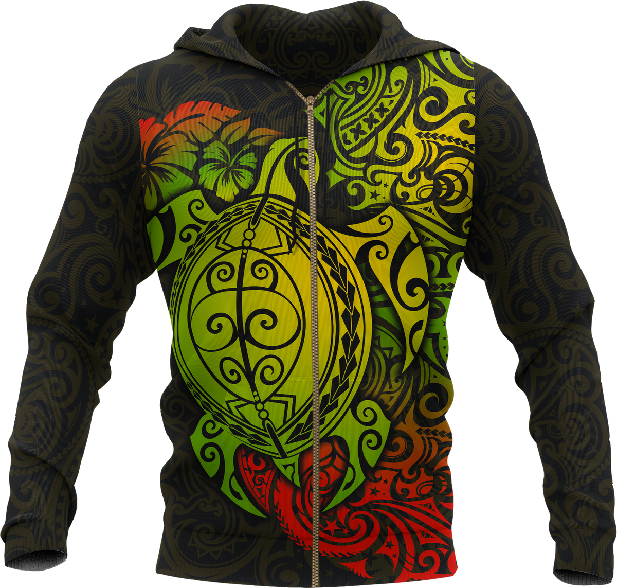 Polynesian Hawaii Hoodie (Zip up) Polynesian Turtle Unisex GREEN - Polynesian Pride