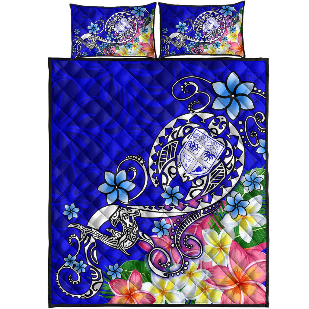 Fiji Quilt Bed Set - Turtle Plumeria (Blue) - Polynesian Pride
