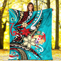 Tonga Premium Blanket - Tribal Flower With Special Turtles Blue Color - Polynesian Pride