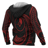 Yap Micronesia All Over Zip up Hoodie Red Tribal Wave - Polynesian Pride