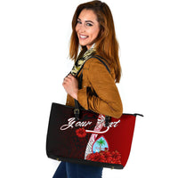 Guam Polynesian Custom Personalised Leather Tote Bag - Coat Of Arm With Hibiscus - Polynesian Pride