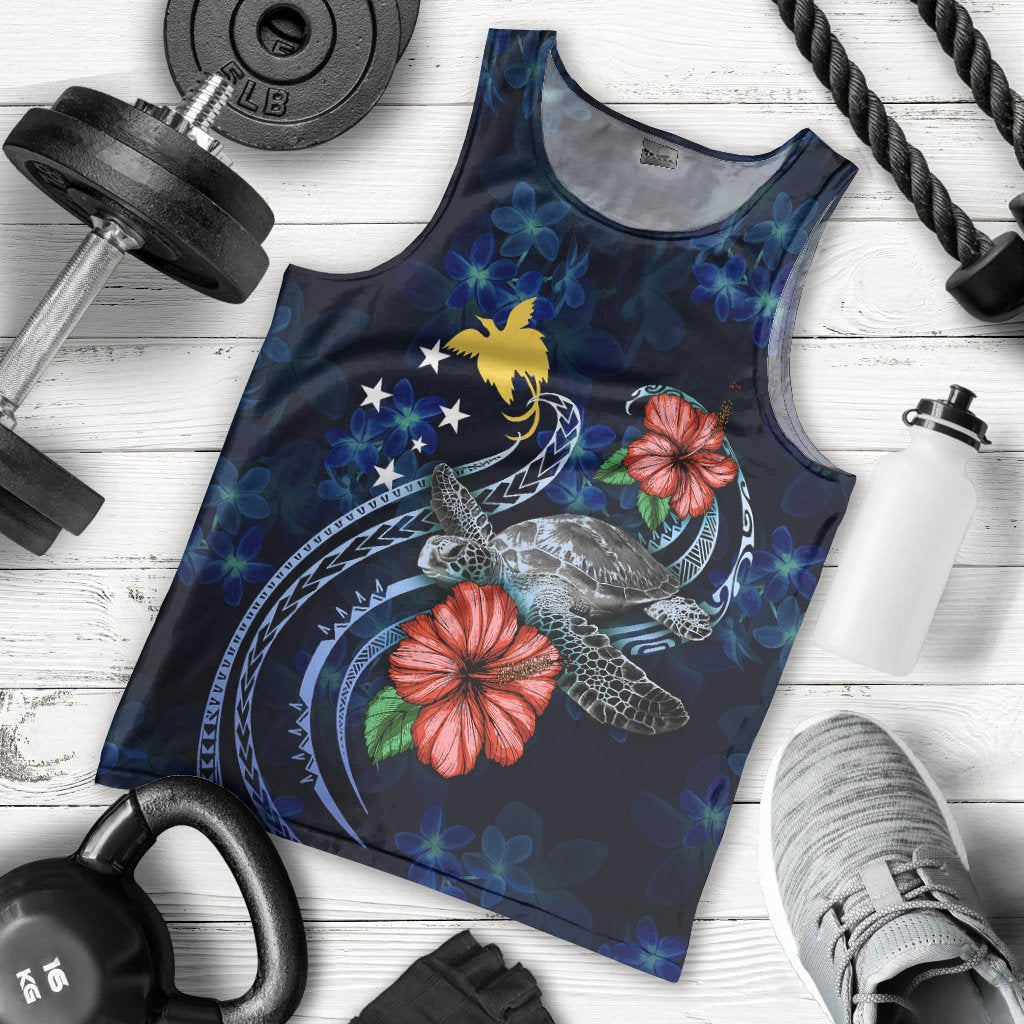 Papua New Guinea Polynesian Men Tank Top - Blue Turtle Hibiscus - Polynesian Pride