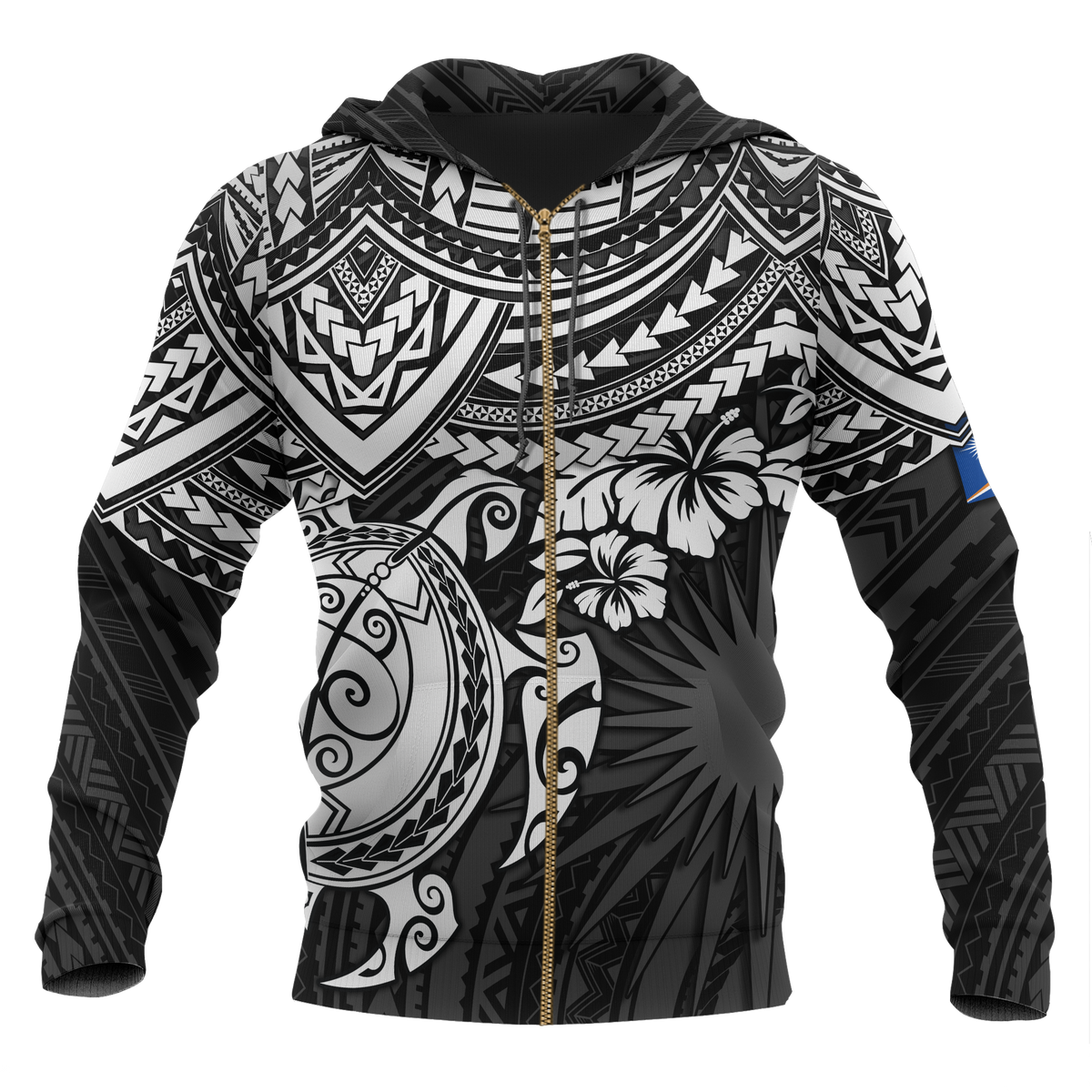 Marshall Islands Polynesian Zip up Hoodie White Turtle Unisex White - Polynesian Pride