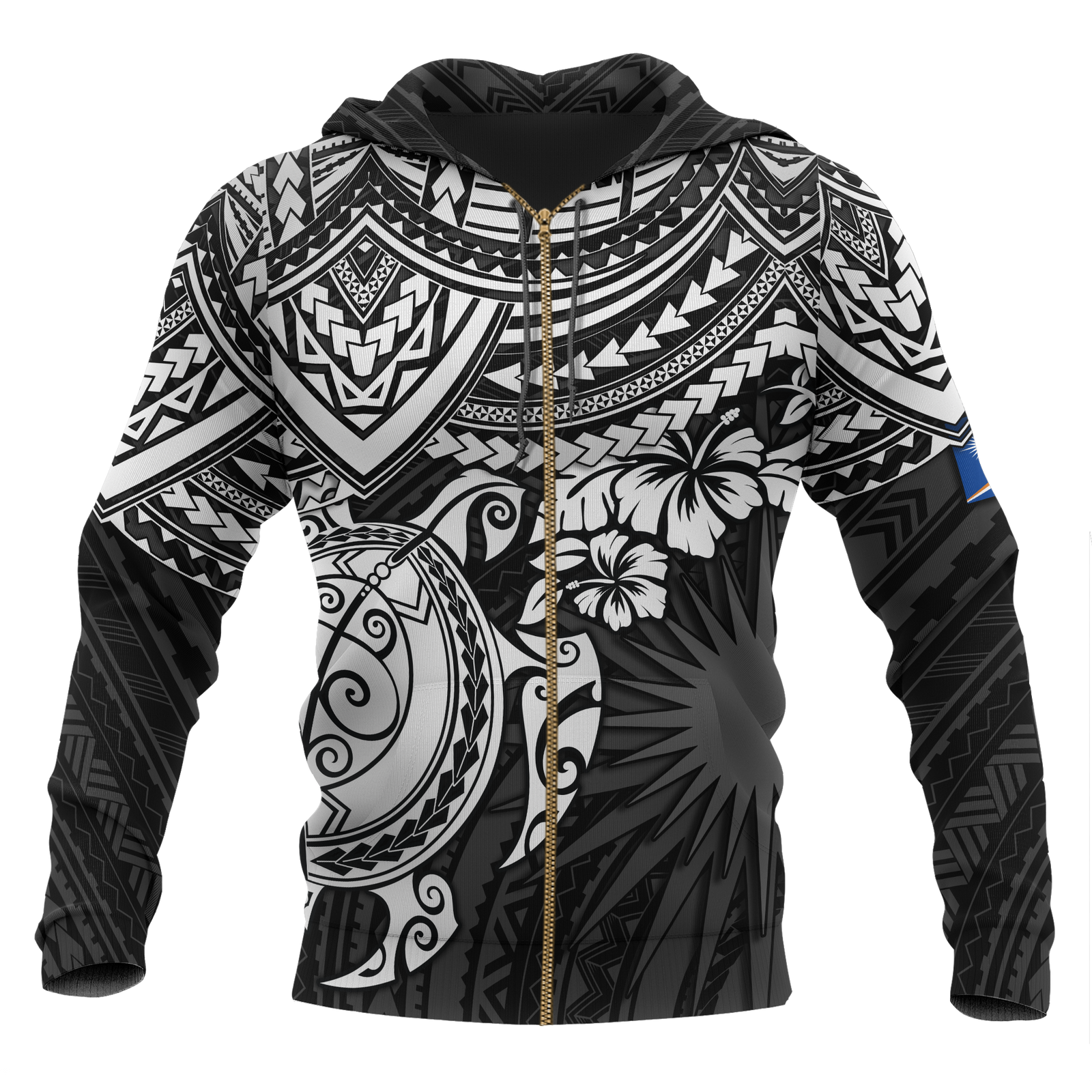 Marshall Islands Polynesian Zip up Hoodie White Turtle Unisex White - Polynesian Pride