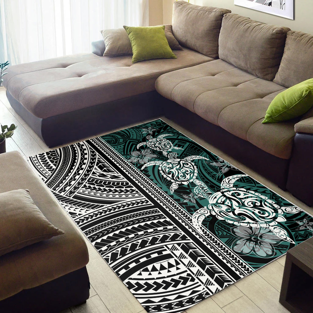 Polynesian Area Rug - Turtle With Ethnic Motives And Floral Elements - LT20 Red - Polynesian Pride