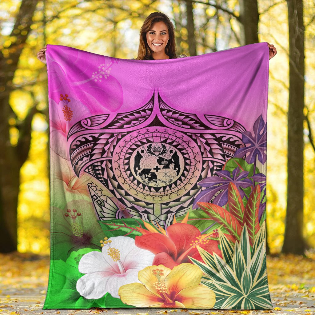 Tonga Premium Blanket - Manta Ray Tropical Flowers - Polynesian Pride