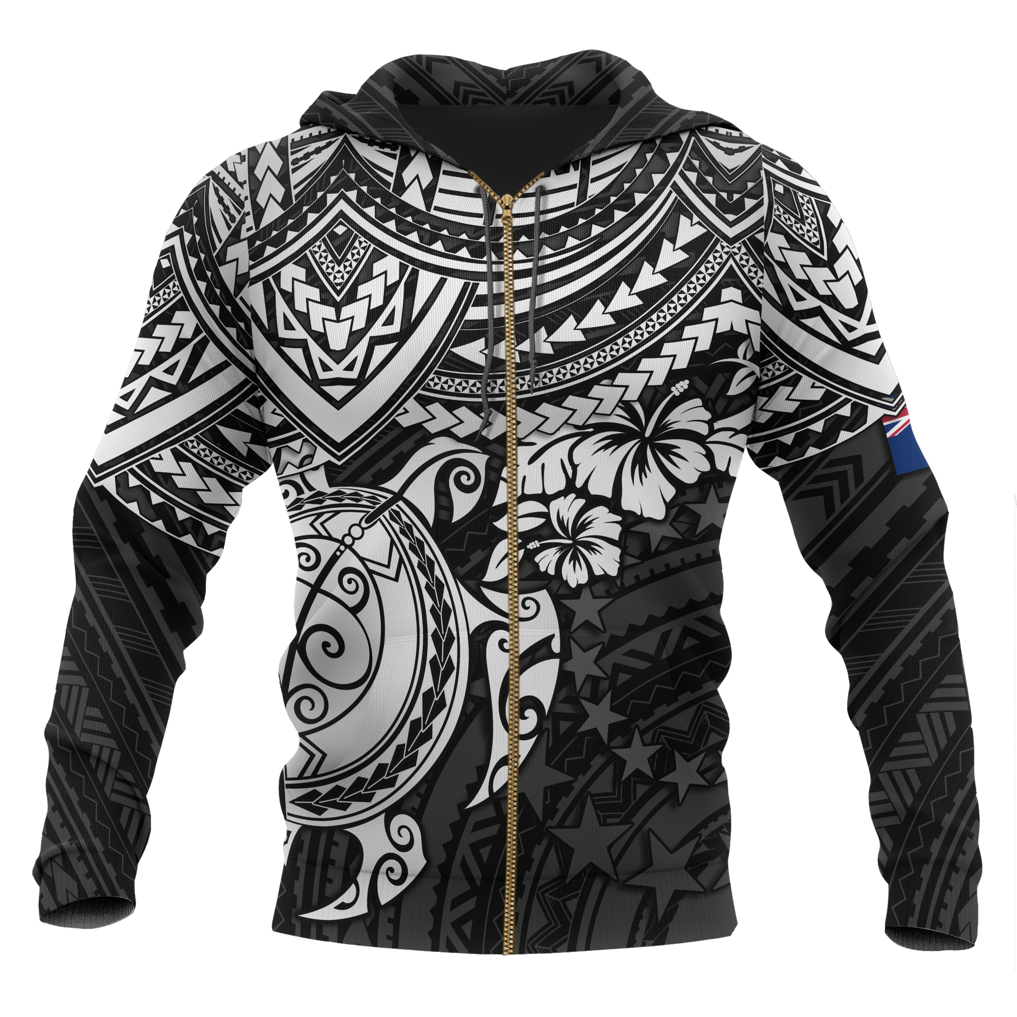 Cook Islands Polynesian Zip up Hoodie White Turtle Unisex White - Polynesian Pride