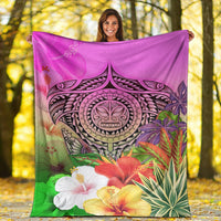 Polynesian Premium Blanket - Manta Ray Tropical Flowers - Polynesian Pride