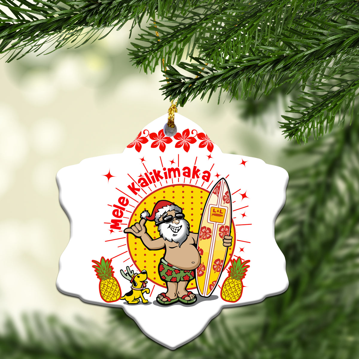 Hawaii Santa Claus Surfer White Christmas Ornament - LT12 - Polynesian Pride