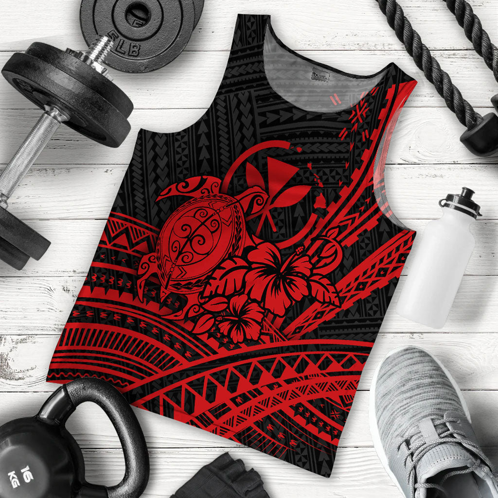 Hawaii Turtle With Hibiscus Tribal Red Men Tank Top - LT12 - Polynesian Pride