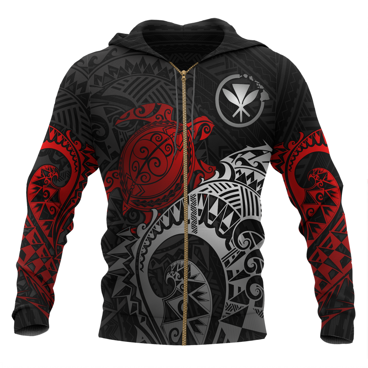 Polynesian Hawaii Hoodie (Zip up) Polynesian Turtle (Red) Unisex RED - Polynesian Pride