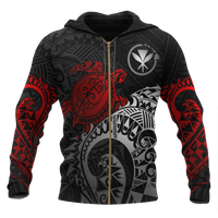 Polynesian Hawaii Hoodie (Zip up) Polynesian Turtle (Red) Unisex RED - Polynesian Pride