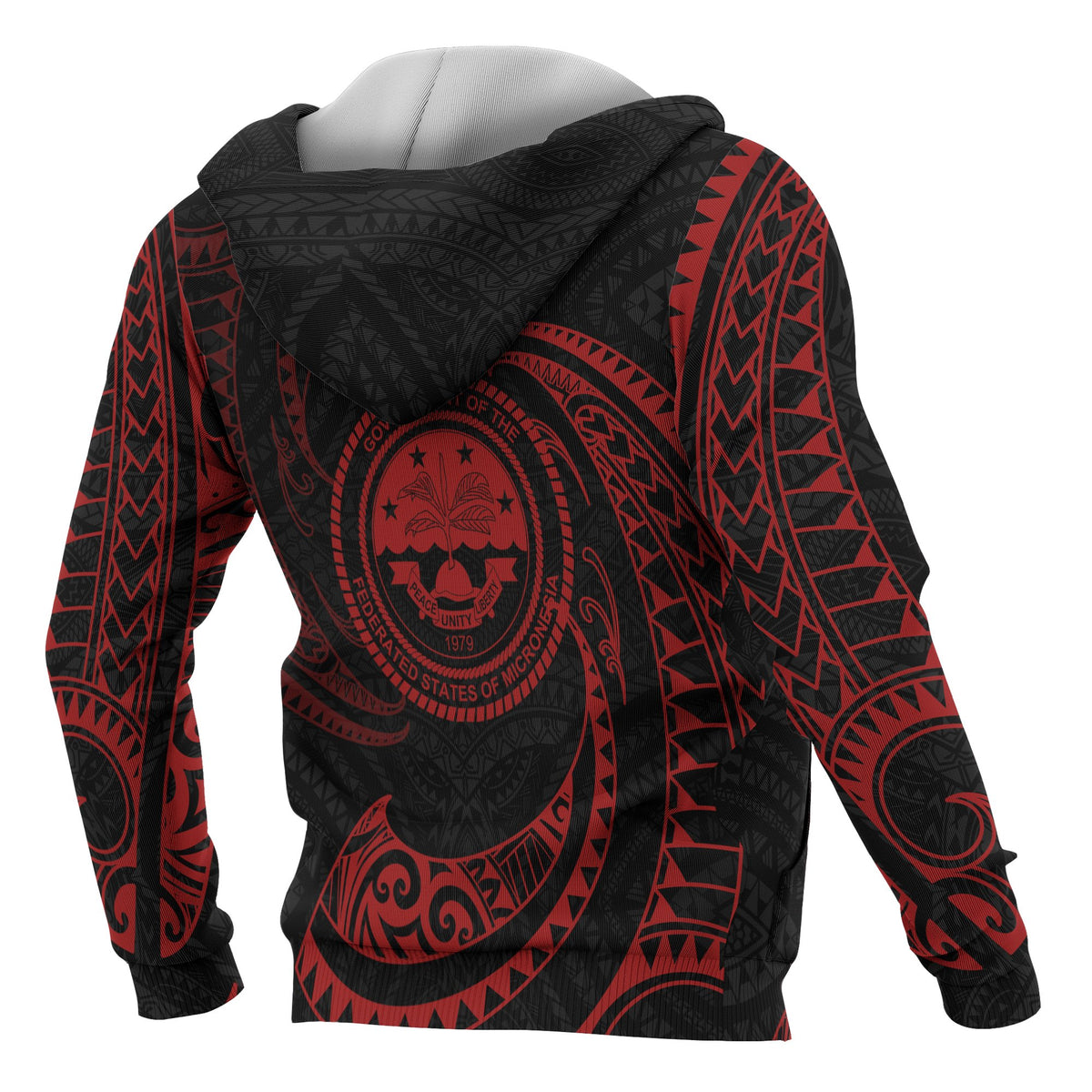 Federated States of Micronesia All Over Zip up Hoodie Red Tribal Wave - Polynesian Pride