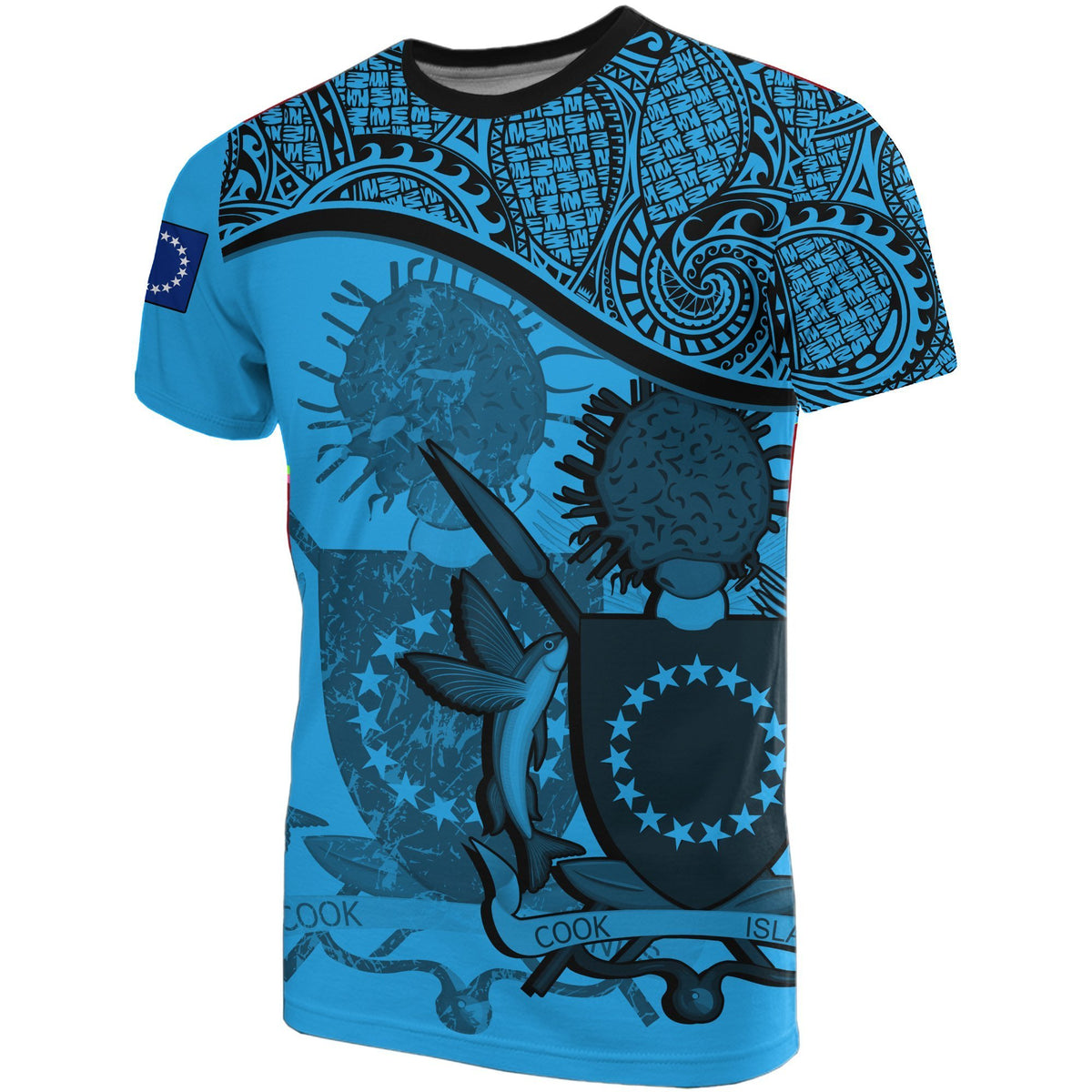 Cook islands Blue Coat of Arms T Shirt Unisex Black - Polynesian Pride