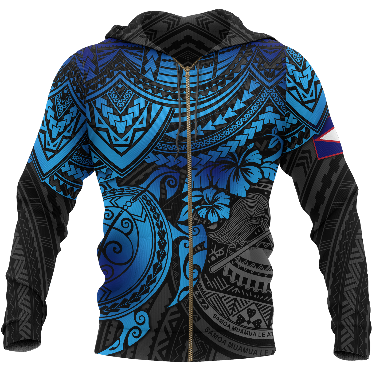 American Samoa Polynesian Hoodie (Zip up) Blue Turtle Unisex Blue - Polynesian Pride