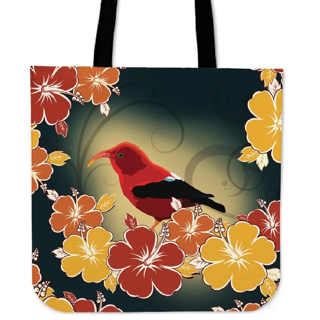 Honeycreeper Hibiscus Tote Bag Tote Bag One Size Black - Polynesian Pride