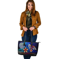 American Samoa Large Leather Tote Bag - Vintage Tribal Mountain - Polynesian Pride