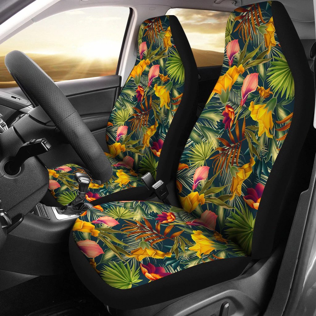 Hawaiian Seamless Tropical Flower Plant And Leaf Pattern Car Seat Cover - Polynesian Pride