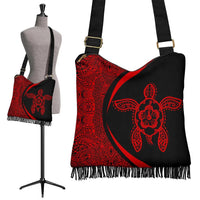 Hawaii Turtle Polynesian Crossbody Boho Handbag-Circle Style Red Crossbody Boho Handbag One Size Black - Polynesian Pride