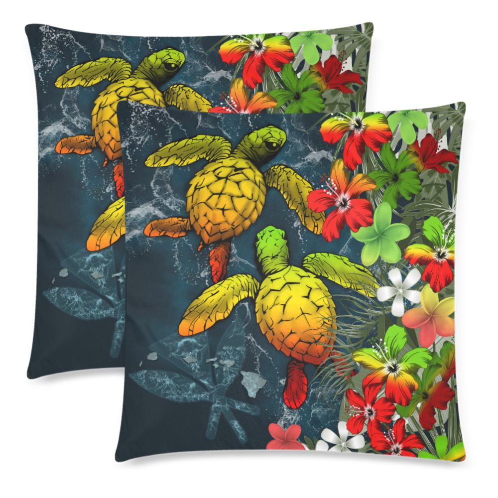 Kanaka Maoli (Hawaiian) Pillow Cases - Sea Turtle Tropical Hibiscus And Plumeria Reggae - Polynesian Pride