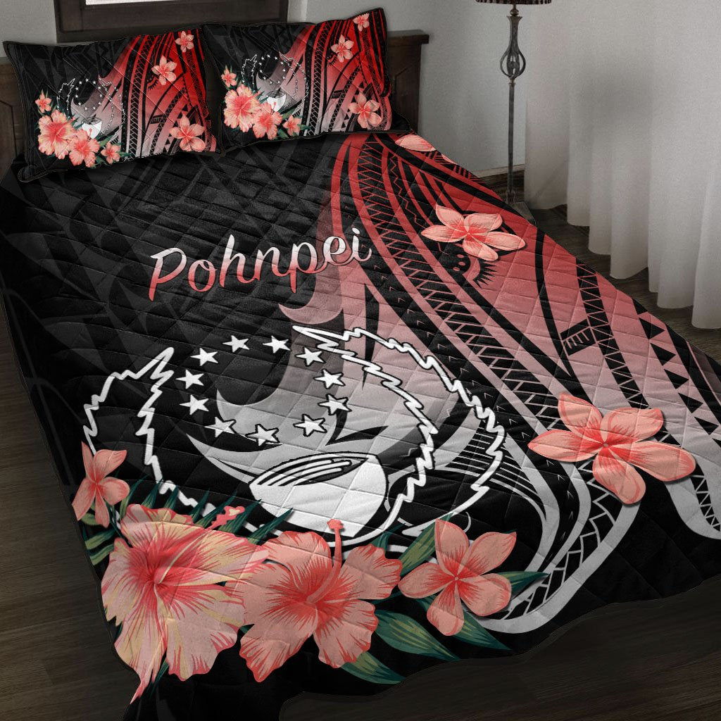 Pohnpei Quilt Bed Set - Red Polynesian Hibiscus Pattern Style - Polynesian Pride