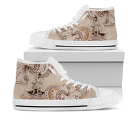Vanuatu High Top Shoes - Hibiscus Flowers Vintage Style Unisex White - Polynesian Pride