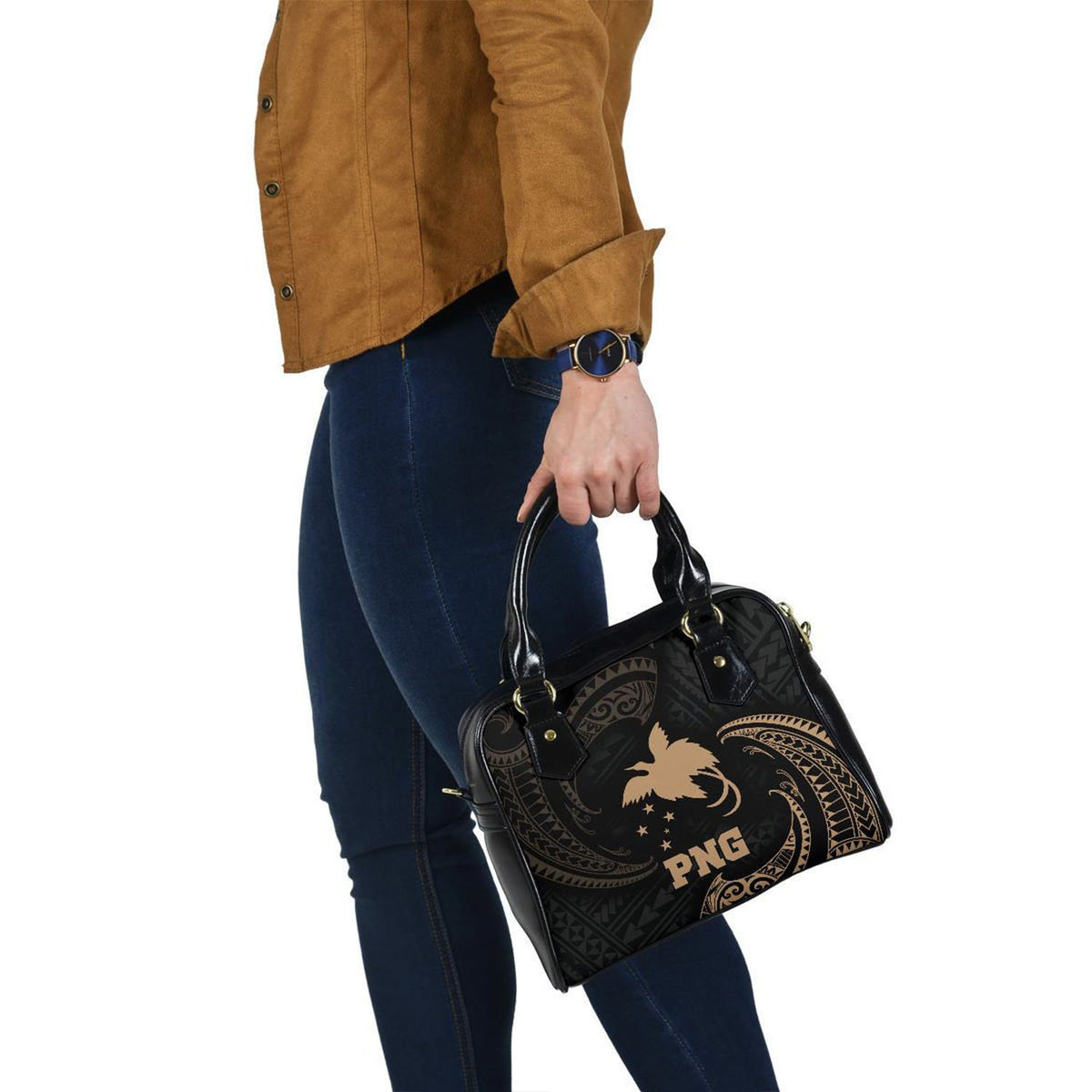 Papua New Guinea Polynesian Shoulder Handbag - Gold Tribal Wave - Polynesian Pride