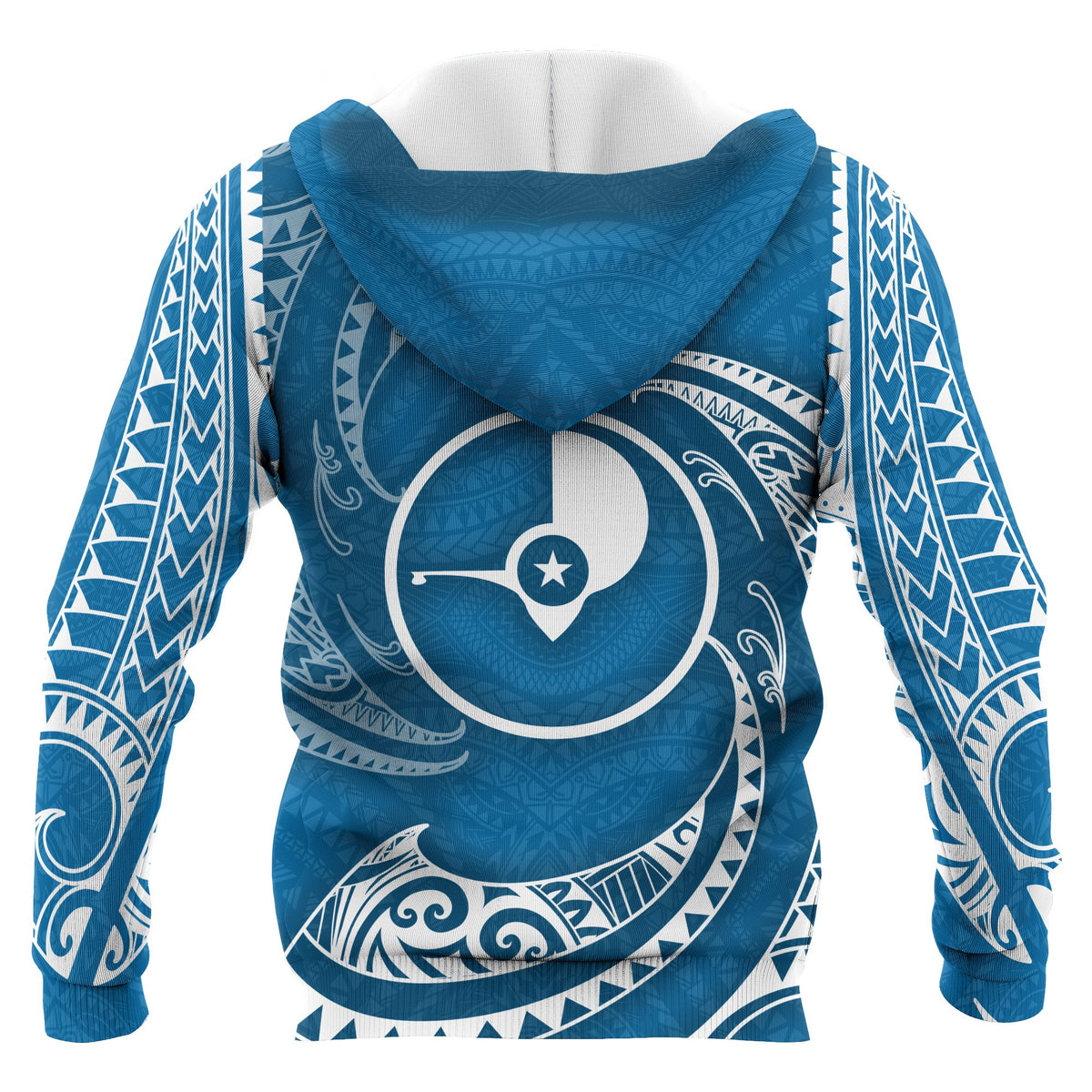 Yap Micronesia All Over Zip up Hoodie Blue Tribal Wave - Polynesian Pride
