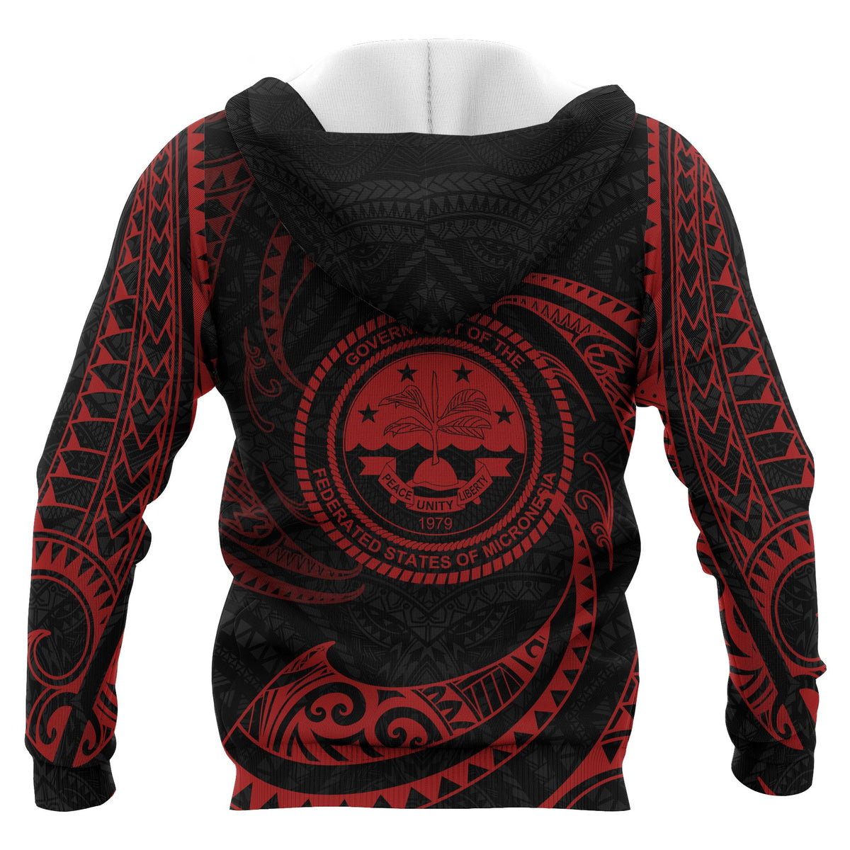 Federated States of Micronesia All Over Zip up Hoodie Red Tribal Wave - Polynesian Pride