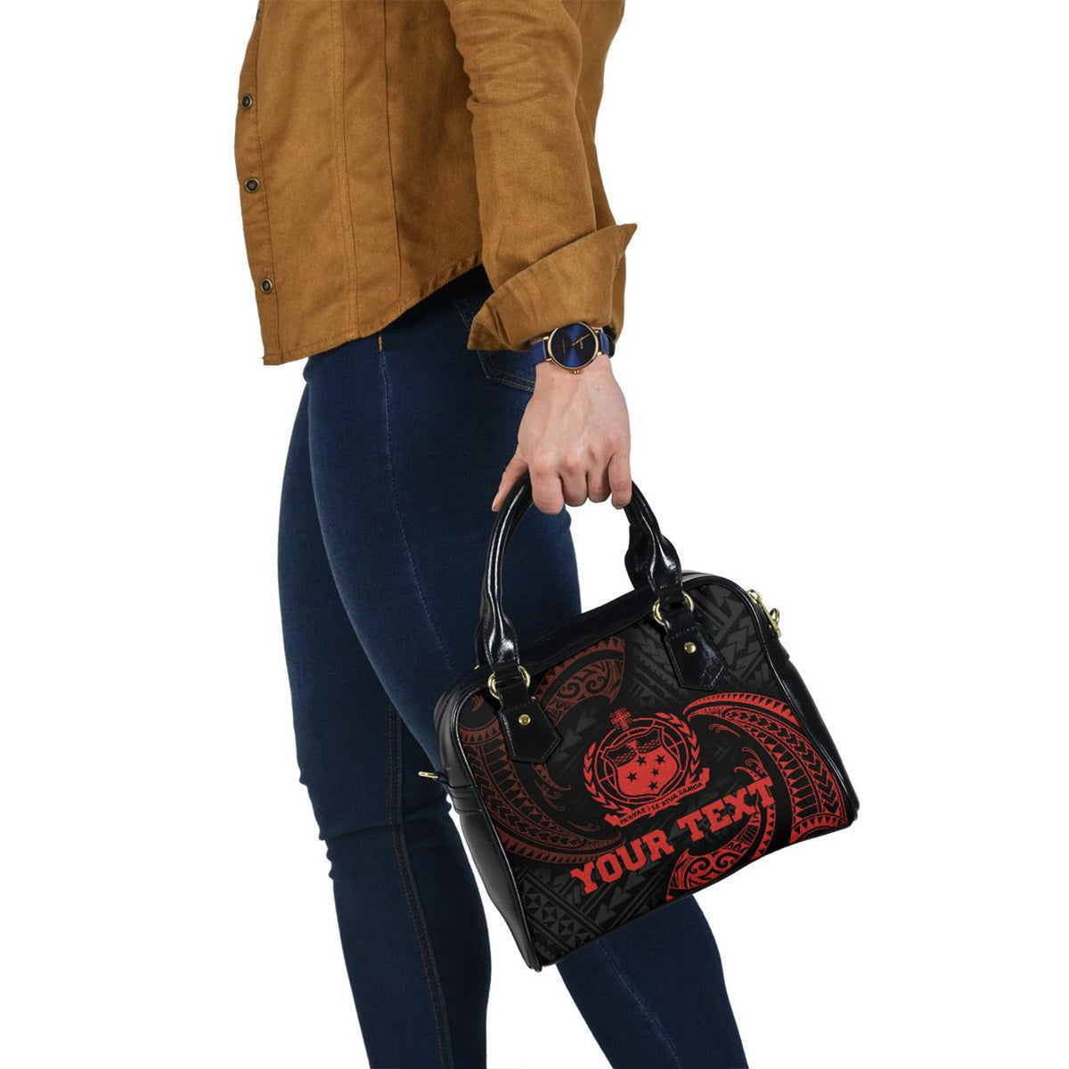 Samoa Polynesian Custom Personalised Shoulder Handbag - Red Tribal Wave - Polynesian Pride