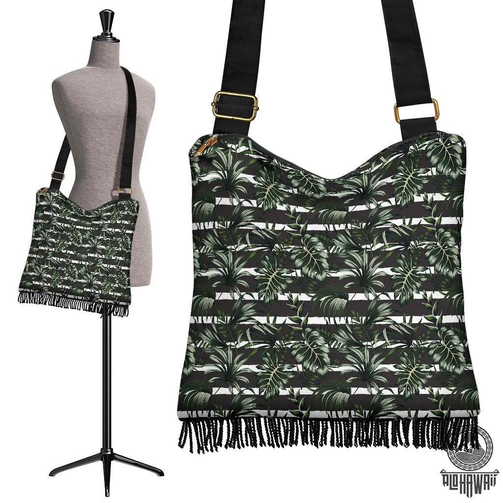 Hawaii Tropical Line Patttern Crossbody Boho Handbag Crossbody Boho Handbag One Size Black - Polynesian Pride