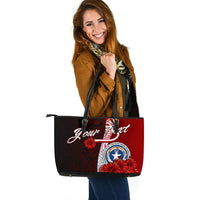 Northern Mariana Islands Polynesian Custom Personalised Leather Tote Bag - Coat Of Arm With Hibiscus - Polynesian Pride