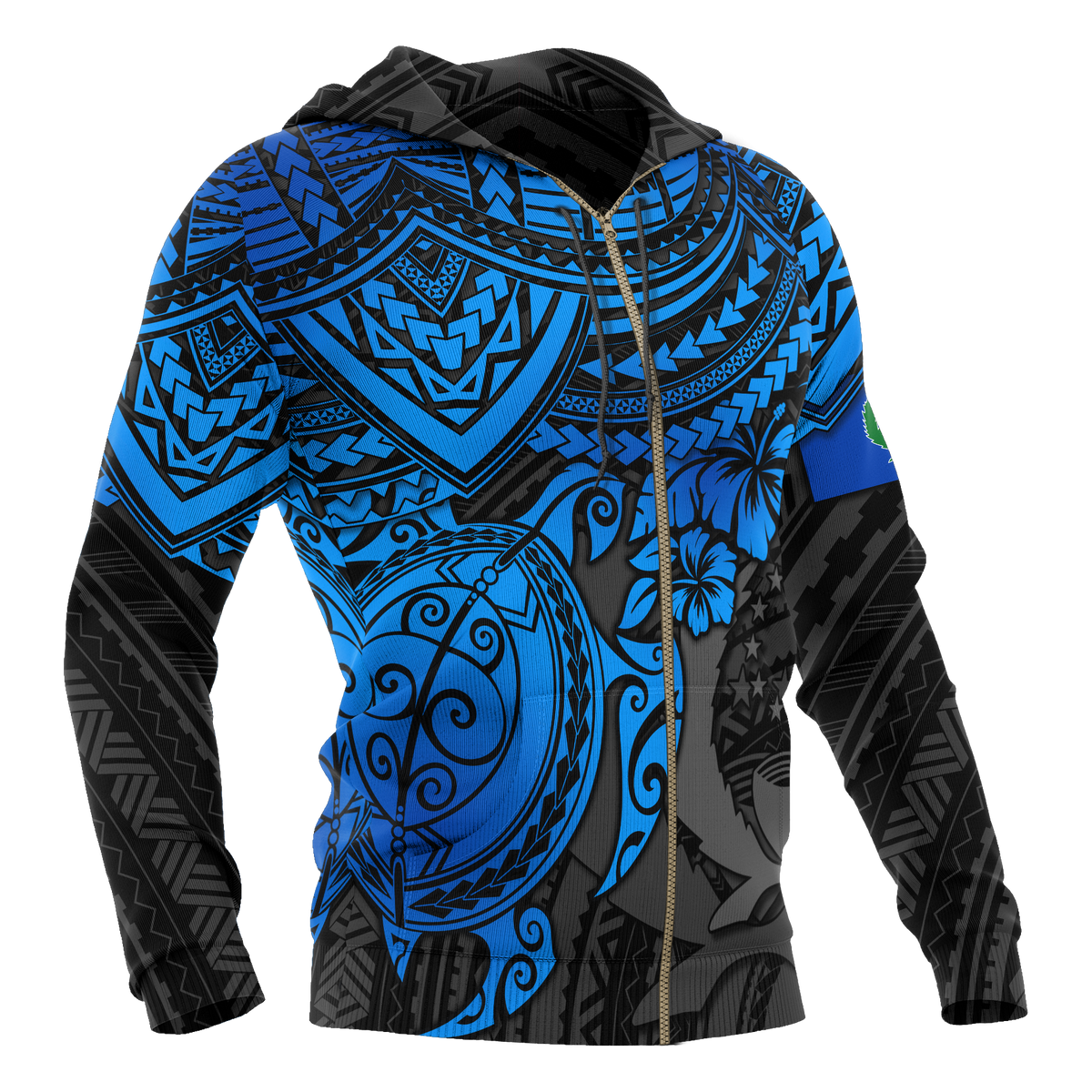 Pohnpei Polynesian Zip Hoodie Polynesian Blue Turtle - Polynesian Pride
