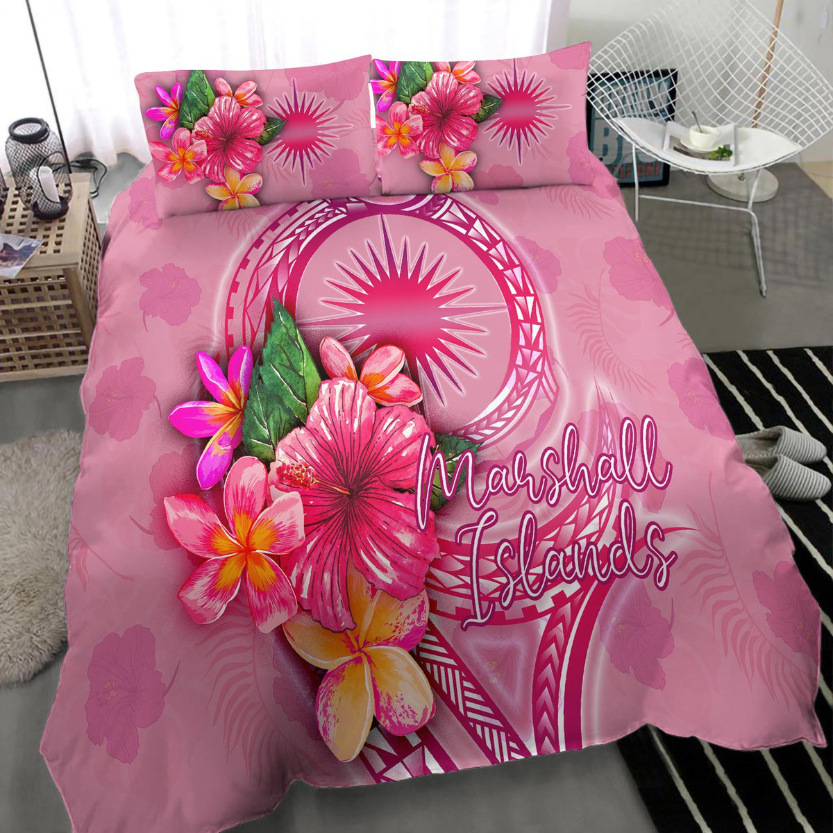 Marshall Islands Polynesian Bedding Set - Floral With Seal Pink - Polynesian Pride