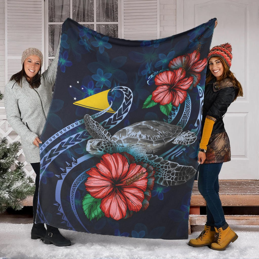 Tokelau Polynesian Premium Blanket - Blue Turtle Hibiscus - Polynesian Pride