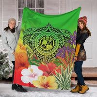 Tonga Premium Blanket - Manta Ray Tropical Flowers (Green) - Polynesian Pride